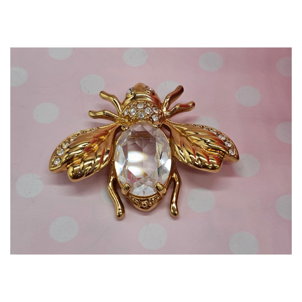 Swarovski Gold-tone Bee Brooch with Clear Crystal Body